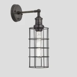 Brooklyn Wire Cage Wall Light - 5 Inch - Pewter - Cylinder 10 Brooklyn Wire Cage Wall Light - 5 Inch - Pewter - Cylinder -Industville Shop 5 Inch WallLight Pewter Industville Lighting Cylinder PewterHolder Brooklyn BR WCWL5 P CY PHcopy