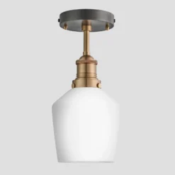 Brooklyn Opal Glass Schoolhouse Flush Mount Light - 5.5 Inch -Industville Shop 5.5 Inch FlushMount OpalGlass Industville Lighting Schoolhouse BrassHolder Brooklyn BR OGL SHFM5 W BH