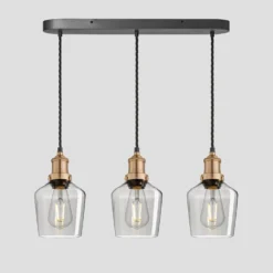 Brooklyn Tinted Glass Schoolhouse 3 Wire Cluster Lights - 5.5 Inch - Smoke Grey -Industville Shop 5.5 Inch Pendant Glass Industville Lighting Schoolhouse BrassHolder Brooklyn BR TGL SH5 3WOCL SG BH