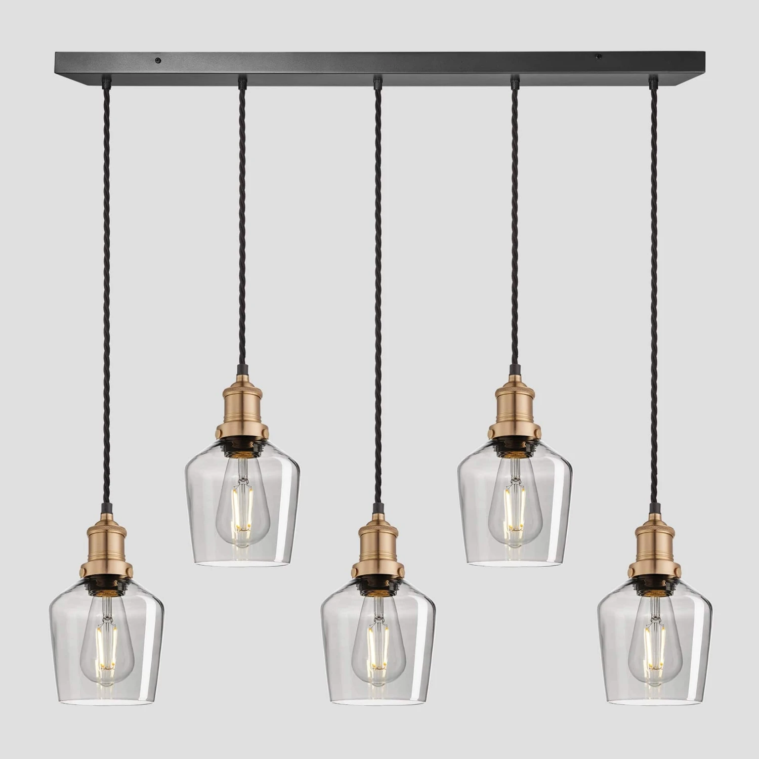 Brooklyn Tinted Glass Schoolhouse 5 Wire Cluster Lights - 5.5 Inch - Smoke Grey 2 Brooklyn Tinted Glass Schoolhouse 5 Wire Cluster Lights - 5.5 Inch - Smoke Grey - Image 2