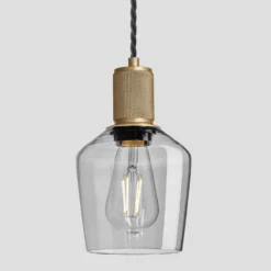 Knurled Tinted Glass Schoolhouse Pendant - 5.5 Inch - Smoke Grey -Industville Shop 5.5 Inch Pendant Glass Industville Lighting Schoolhouse BrassHolder Knurled KN TGL SHP5 SG BH