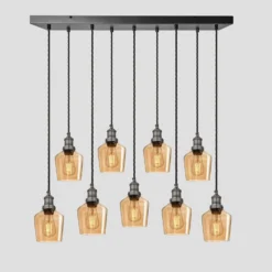 Brooklyn Tinted Glass Schoolhouse 9 Wire Cluster Lights - 5.5 Inch - Amber