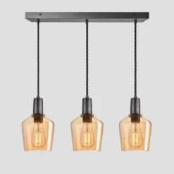 Sleek Tinted Glass Schoolhouse 3 Wire Oval Cluster Lights - 5.5 Inch - Amber