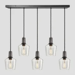 Sleek Tinted Glass Schoolhouse 5 Wire Cluster Lights - 5.5 Inch - Smoke Grey