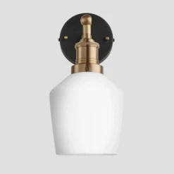 Brooklyn Opal Glass Schoolhouse Wall Light - 5.5 Inch -Industville Shop 5.5 Inch Pendant OpalGlass Industville Lighting Schoolhouse BrassHolder Brooklyn BR OGL SHWL5 W BH