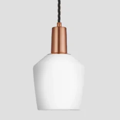 Sleek Opal Glass Schoolhouse Pendant Light - 5.5 Inch -Industville Shop 5.5 Inch Pendant OpalGlass Industville Lighting Schoolhouse CopperHolder Sleek SL OGL SHP5 W CH