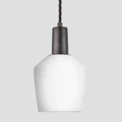 Sleek Opal Glass Schoolhouse Pendant Light - 5.5 Inch -Industville Shop 5.5 Inch Pendant OpalGlass Industville Lighting Schoolhouse PewterHolder Sleek SL OGL SHP5 W PH