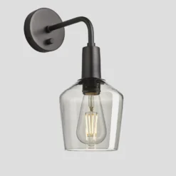 Sleek Tinted Glass Schoolhouse Wall Light - 5.5 Inch - Smoke Grey -Industville Shop 5.5 Inch WallLight Glass Industville Lighting Schoolhouse PewterHolder Sleek SL TGL SHWL5 SG PH Angled Lit