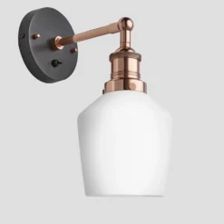 Brooklyn Opal Glass Schoolhouse Wall Light - 5.5 Inch -Industville Shop 5.5 Inch WallLight OpalGlass Industville Lighting Schoolhouse CopperHolder Brooklyn BR OGL SHWL5 W CH ANGLED