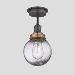 Brooklyn Outdoor & Bathroom Globe Flush Mount Light - Pewter -Industville Shop 6 Inch FlushMount Pewter Industville Lighting GlobeGlass PewterHolder CopperRing Brooklyn IP65 BR IP65 FM PH CR GLG