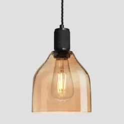 Knurled Tinted Glass Cone Pendant Light - 6 Inch - Amber -Industville Shop 6 Inch Pendant Glass Industville Lighting Cone BlackHolder Knurled KN TGL CP6 A BKH