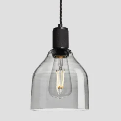 Knurled Tinted Glass Cone Pendant Light - 6 Inch - Smoke Grey -Industville Shop 6 Inch Pendant Glass Industville Lighting Cone BlackHolder Knurled KN TGL CP6 SG BKH