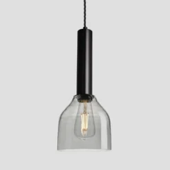 Sleek Cylinder Tinted Glass Cone Pendant Light - 6 Inch - Smoke Grey -Industville Shop 6 Inch Pendant Glass Industville Lighting Cone BlackHolder SleekCylinder SL CY TGL CP6 SG BKH