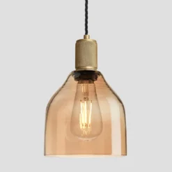 Knurled Tinted Glass Cone Pendant Light - 6 Inch - Amber