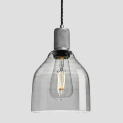 Knurled Tinted Glass Cone Pendant Light - 6 Inch - Smoke Grey
