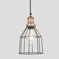 Brooklyn Wire Cage Pendant - 6 Inch - Pewter - Cone -Industville Shop 6 Inch Pendant Pewter Industville Lighting Cone CopperHolder Brooklyn BR WCP6 P CN CH
