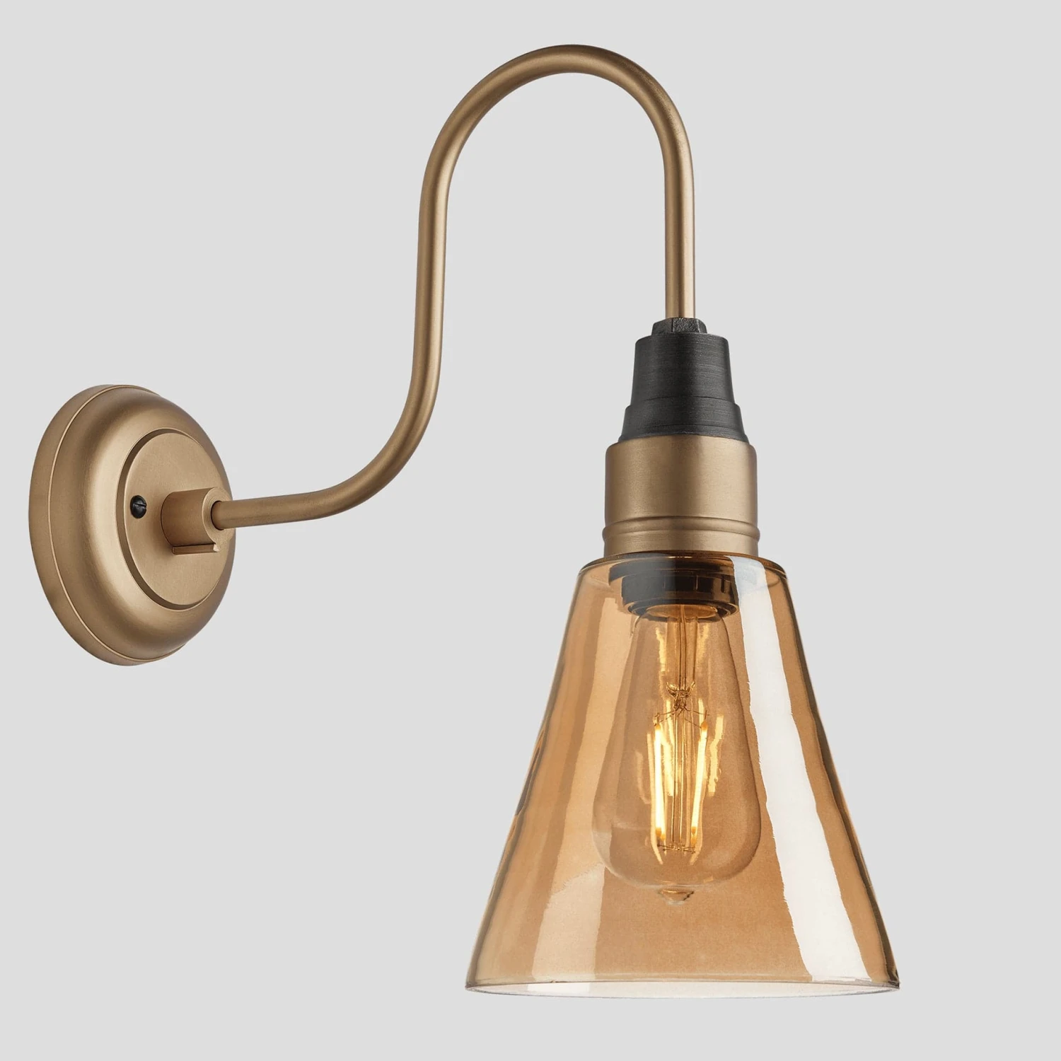 Swan Neck Tinted Glass Flask Wall Light - 6 Inch - Amber