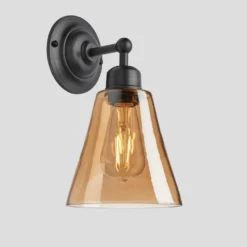 Orlando Tinted Glass Flask Wall Light - 6 Inch - Amber -Industville Shop 6 Inch Pendant Tinted Glass Amber Flask Wall Light Pewter Orlando OR TGL FLWL6 SG PH Angled lit
