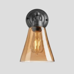 Orlando Tinted Glass Flask Wall Light - 6 Inch - Amber -Industville Shop 6 Inch Pendant Tinted Glass Amber Flask Wall Light Pewter Orlando OR TGL FLWL6 SG PH SO lit
