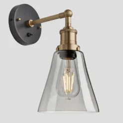 Brooklyn Tinted Glass Flask Wall Light - 6 Inch - Smoke Grey -Industville Shop 6 Inch Pendant Tinted Glass Smoke Grey Flask Wall Light Brass Brooklyn BR TGL FLWL6 SG BH Angled lit