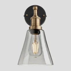 Brooklyn Tinted Glass Flask Wall Light - 6 Inch - Smoke Grey -Industville Shop 6 Inch Pendant Tinted Glass Smoke Grey Flask Wall Light Brass Brooklyn BR TGL FLWL6 SG BH Unlit