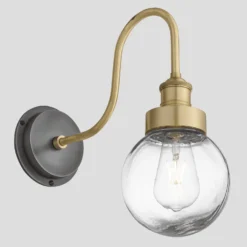 Swan Neck Outdoor & Bathroom Wall Light - Brass - Globe Glass