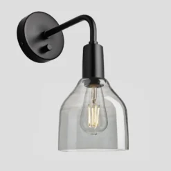 Sleek Tinted Glass Cone Wall Light - 6 Inch - Smoke Grey -Industville Shop 6 Inch WallLight Glass Industville Lighting Cone BlackHolder Sleek SL TGL CWL6 SG BKH Angled
