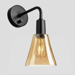 Sleek Tinted Glass Flask Wall Light - 6 Inch - Amber -Industville Shop 6 Inch WallLight Glass Industville Lighting Flask BlackHolder Sleek SL TGL FLWL6 A BKH Angled