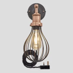 Brooklyn Balloon Cage Wall Light - 6 Inch - Pewter - With Plug -Industville Shop 6 Inch WallLight Pewter Industville Lighting Balloon CopperHolder WithPlug Brooklyn BR BCWL6 P CH FLWP