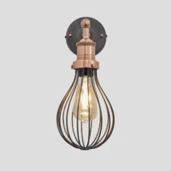 Brooklyn Balloon Cage Wall Light - 6 Inch - Pewter -Industville Shop 6 Inch WallLight Pewter Industville Lighting Balloon Copper Holder Brooklyn BR BCWL6 P CH