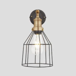 Brooklyn Wire Cage Wall Light - 6 Inch - Pewter - Cone -Industville Shop 6 Inch WallLight Pewter Industville Lighting Cone BrassHolder Brooklyn BR WCWL6 P CN BH