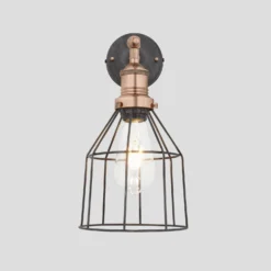 Brooklyn Wire Cage Wall Light - 6 Inch - Pewter - Cone -Industville Shop 6 Inch WallLight Pewter Industville Lighting Cone CopperHolder Brooklyn BR WCWL6 P CN CH