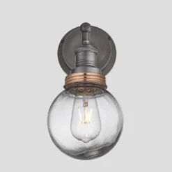Brooklyn Outdoor & Bathroom Globe Wall Light - Pewter -Industville Shop 6 Inch WallLight Pewter Industville Lighting GlobeGlass PewterHolder CopperRing Brooklyn IP65 BR IP65 WL PH CR GLG