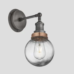 Brooklyn Outdoor & Bathroom Globe Wall Light - Pewter -Industville Shop 6 Inch WallLight Pewter Industville Lighting GlobeGlass PewterHolder CopperRing Brooklyn IP65 BR IP65 WL PH CR GLG lid