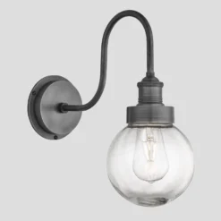 Swan Neck Outdoor & Bathroom Wall Light - Pewter - Globe Glass