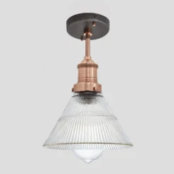 Brooklyn Glass Funnel Flush Mount - 7 Inch -Industville Shop 7 Inch FlushMount Glass Industville Lighting Funnel CopperHolder Brooklyn BR GLFFM7 CH