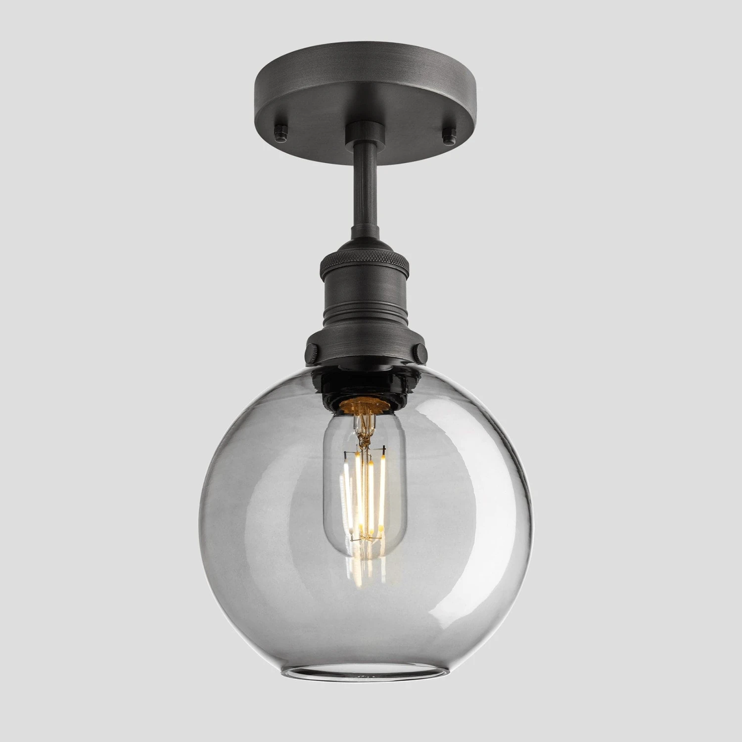 Brooklyn Tinted Glass Globe Flush Mount - 7 Inch - Smoke Grey - Image 2