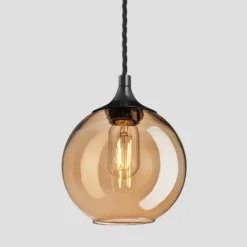 Chelsea Tinted Glass Globe Pendant Light - 7 Inch - Amber 12 Chelsea Tinted Glass Globe Pendant Light - 7 Inch - Amber -Industville Shop 7 Inch Pendant Glass Industville Lighting Globe BlackHolder Chelsea CH TGL GLP7 A BKH