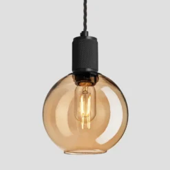 Knurled Tinted Glass Globe Pendant Light - 7 Inch - Amber