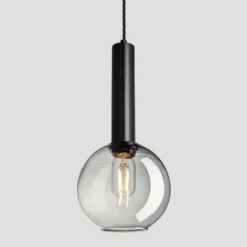 Sleek Cylinder Tinted Glass Globe Pendant Light - 7 Inch - Smoke Grey 10 Sleek Cylinder Tinted Glass Globe Pendant Light - 7 Inch - Smoke Grey -Industville Shop 7 Inch Pendant Glass Industville Lighting Globe BlackHolder SleekCylinder SL CY TGL GLP7 SG BKH