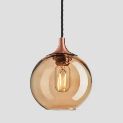 Chelsea Tinted Glass Globe Pendant Light - 7 Inch - Amber 11 Chelsea Tinted Glass Globe Pendant Light - 7 Inch - Amber -Industville Shop 7 Inch Pendant Glass Industville Lighting Globe CopperHolder Chelsea CH TGL GLP7 A CH