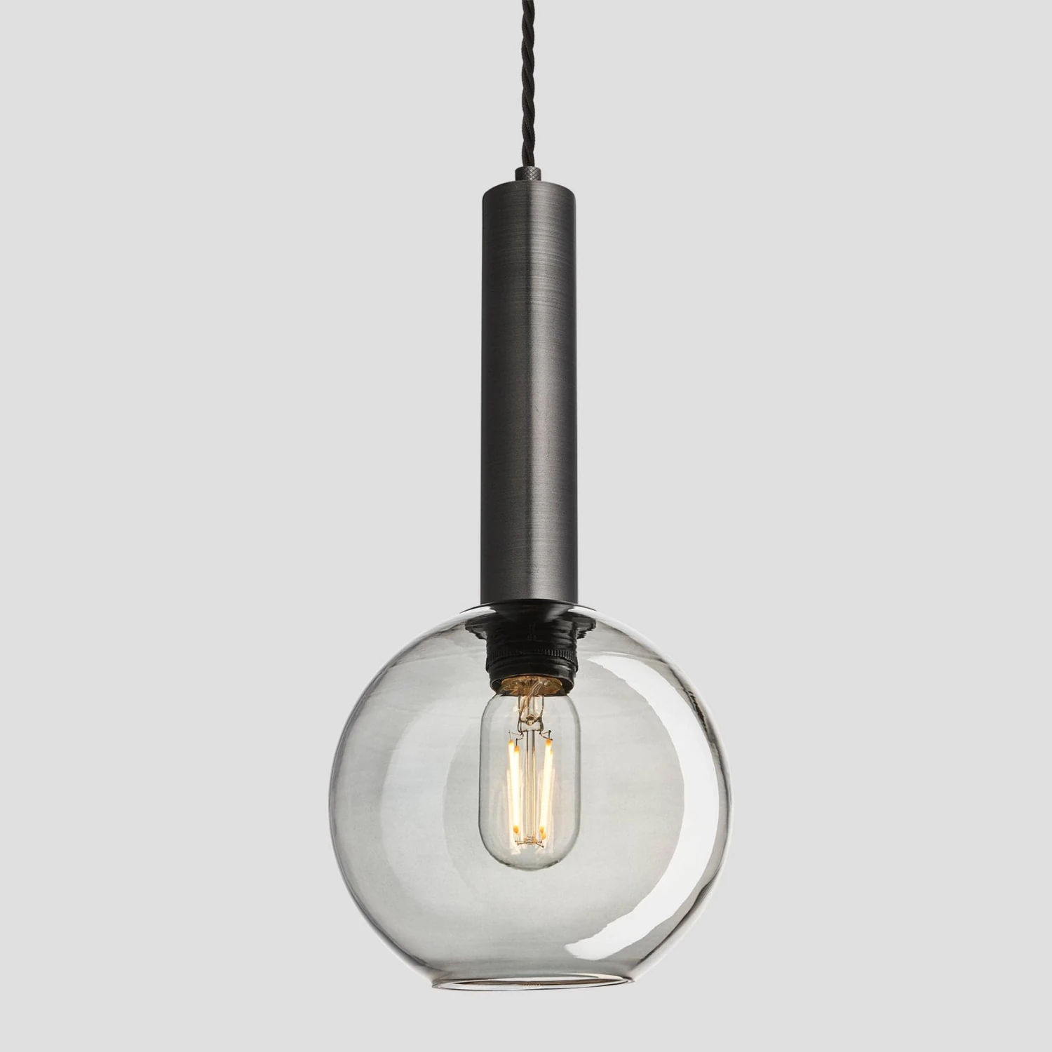 Sleek Cylinder Tinted Glass Globe Pendant Light - 7 Inch - Smoke Grey 2 Sleek Cylinder Tinted Glass Globe Pendant Light - 7 Inch - Smoke Grey - Image 2