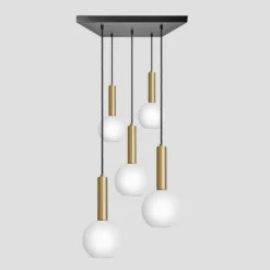 Sleek Cylinder Opal Glass Globe 5 Wire Square Cluster Lights - 7 Inch - White