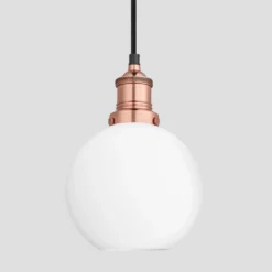Brooklyn Opal Glass Globe Pendant Light - 7 Inch 11 Brooklyn Opal Glass Globe Pendant Light - 7 Inch -Industville Shop 7 Inch Pendant OpalGlass Industville Lighting Globe CopperHolder Brooklyn BR OGL GLP7 W CH