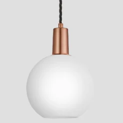 Sleek Opal Glass Globe Pendant Light - 7 Inch -Industville Shop 7 Inch Pendant OpalGlass Industville Lighting Globe CopperHolder Sleek SL OGL GLP7 W CH