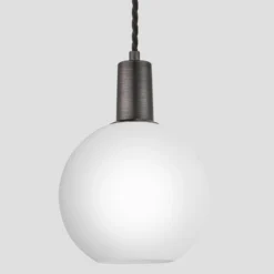 Sleek Opal Glass Globe Pendant Light - 7 Inch -Industville Shop 7 Inch Pendant OpalGlass Industville Lighting Globe PewterHolder Sleek SL OGL GLP7 W PH