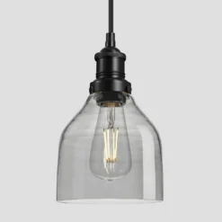Brooklyn Tinted Glass Cone Pendant - 6 Inch - Smoke Grey -Industville Shop 7 Inch Pendant SmokeGreyTintedGlass Industville Lighting Cone BlackHolder Brooklyn BR TGL CP6 SG BKH w