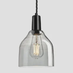 Sleek Tinted Glass Cone Pendant - 6 Inch - Smoke Grey -Industville Shop 7 Inch Pendant SmokeGreyTintedGlass Industville Lighting Cone BlackHolder Sleek SL TGL CP6 SG BKH w