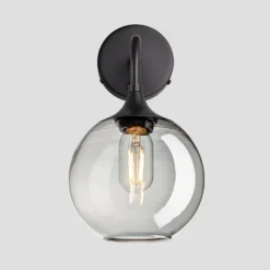 Chelsea Tinted Glass Globe Wall Light - 7 Inch - Smoke Grey -Industville Shop 7 Inch WallLight Glass Industville Lighting Globe BlackHolder Chelsea CH TGL GLWL7 SG BKH