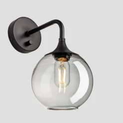 Chelsea Tinted Glass Globe Wall Light - 7 Inch - Smoke Grey -Industville Shop 7 Inch WallLight Glass Industville Lighting Globe BlackHolder Chelsea CH TGL GLWL7 SG BKH Angled